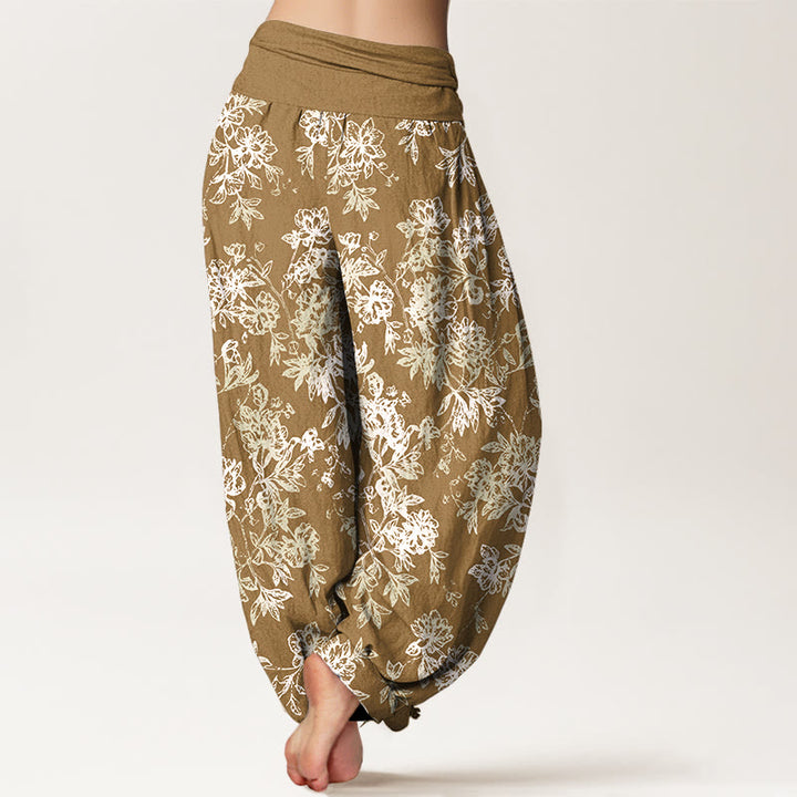 Pantalon harem femme en coton à motif pétales superposés et Buddha Stones, taille élastique - image 6