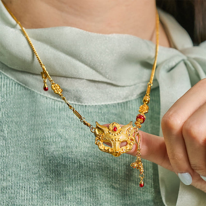 Collier pendentif à pompon en laiton plaqué or 24 carats avec pierre de Bouddha et motif renard - image 5