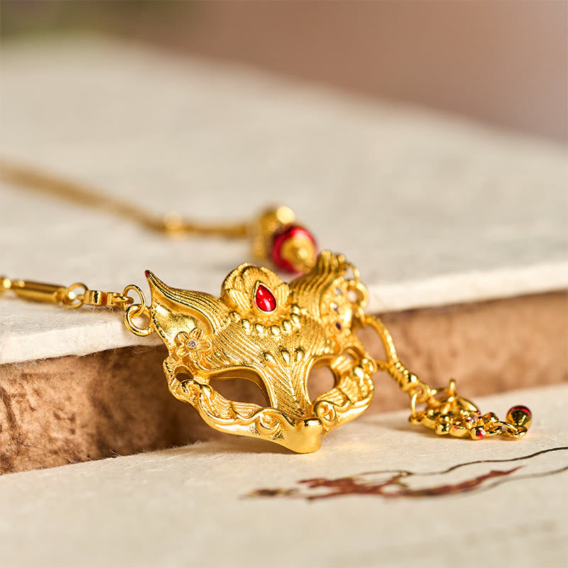 Collier pendentif à pompon en laiton plaqué or 24 carats avec pierre de Bouddha et motif renard - image 3