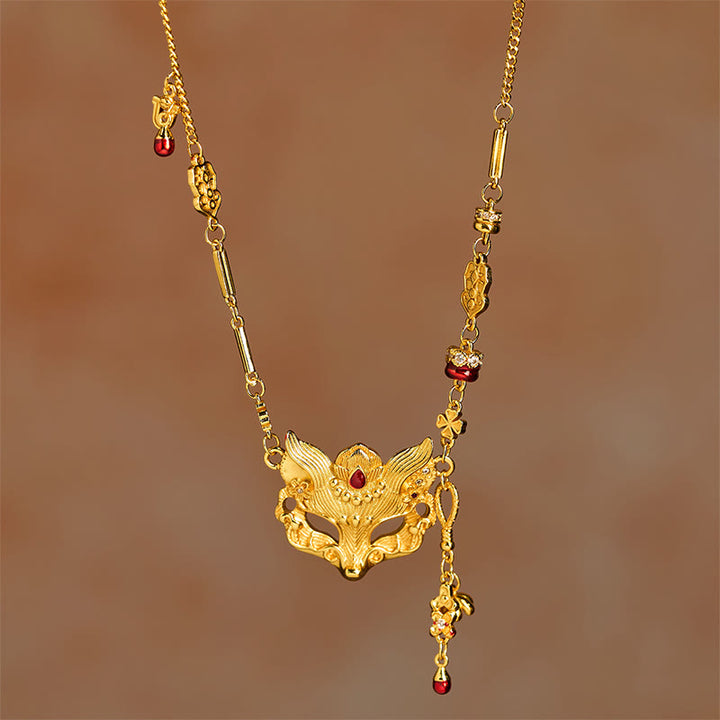 Collier pendentif à pompon en laiton plaqué or 24 carats avec pierre de Bouddha et motif renard - image 1
