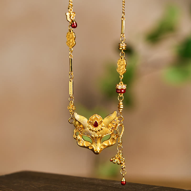 Collier pendentif à pompon en laiton plaqué or 24 carats avec pierre de Bouddha et motif renard - image 4