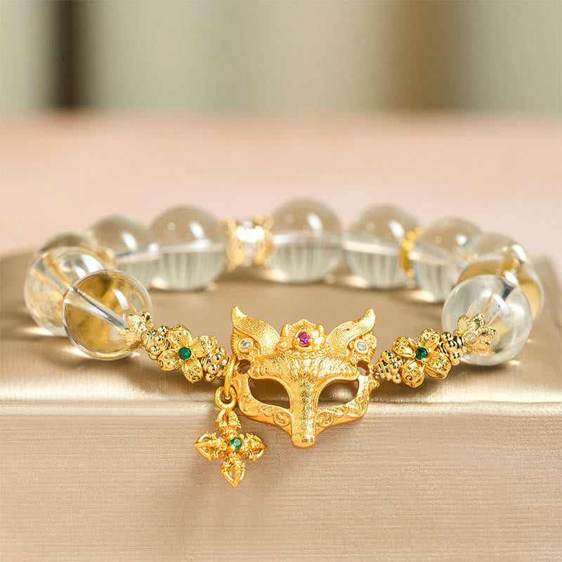 Bracelet de protection en perles de cristal blanc et breloque croix de renard Buddha Stones - Cristal blanc (Tour de poignet : 14-19 cm) - image 0