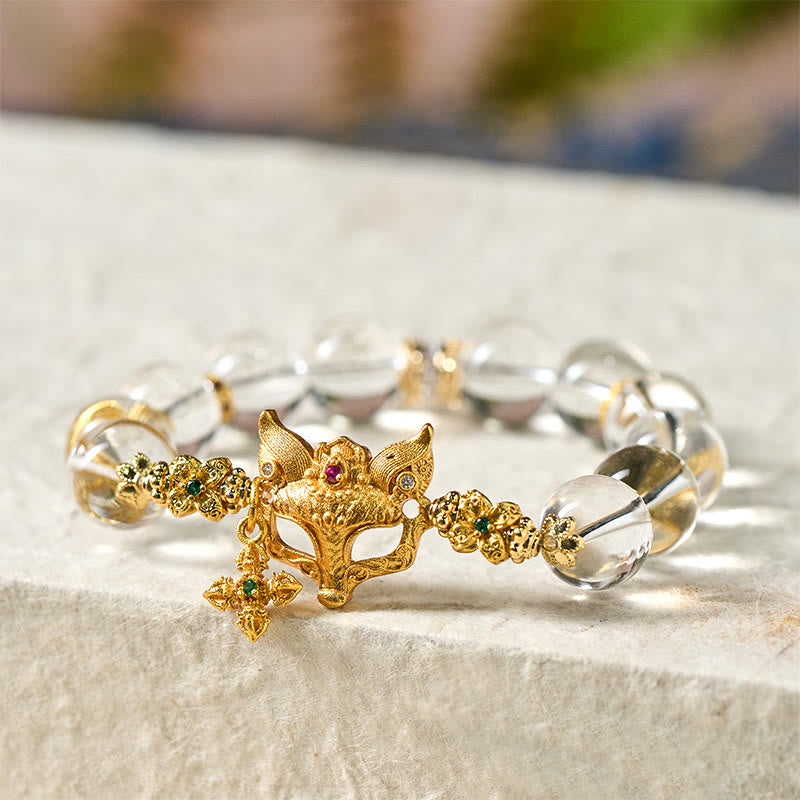 Bracelet de protection en perles de cristal blanc et breloque croix de renard Buddha Stones - image 4