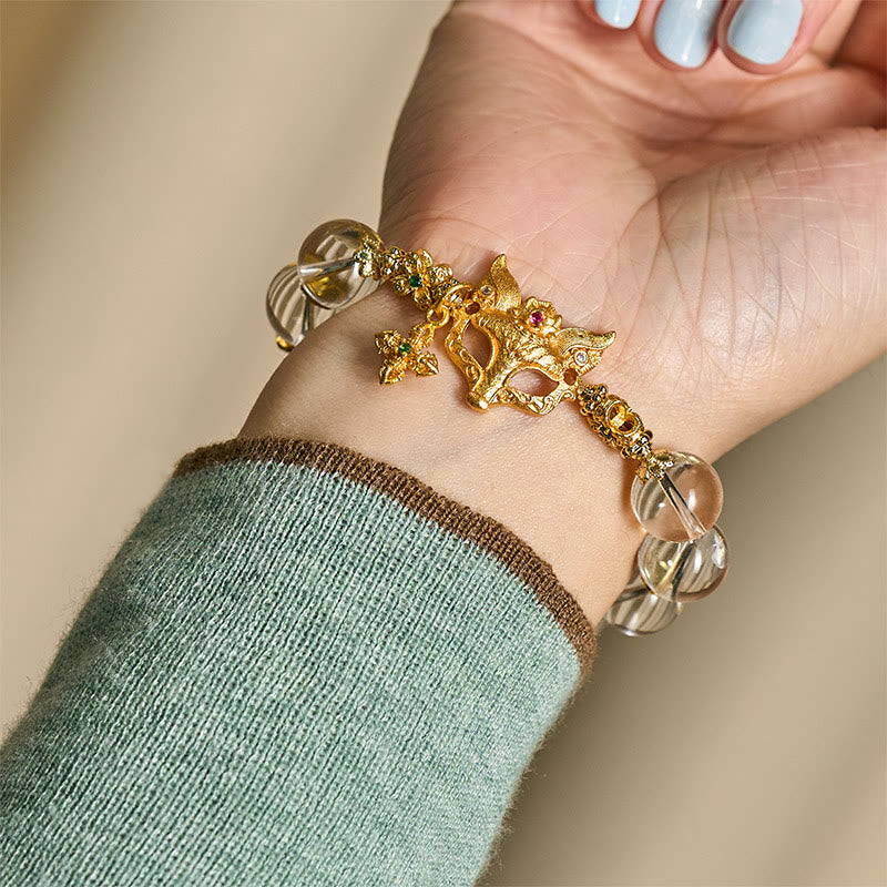 Bracelet de protection en perles de cristal blanc et breloque croix de renard Buddha Stones - image 8