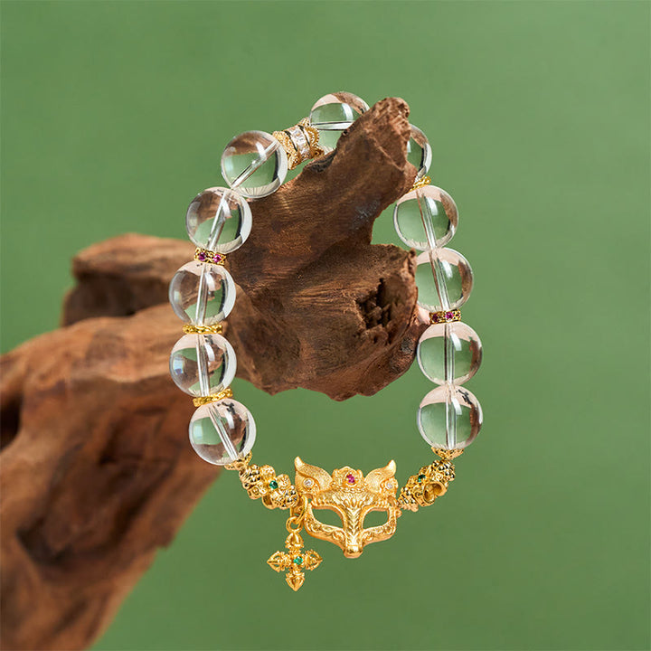 Bracelet de protection en perles de cristal blanc et breloque croix de renard Buddha Stones - image 1