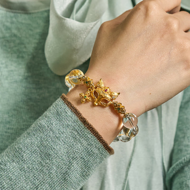 Bracelet de protection en perles de cristal blanc et breloque croix de renard Buddha Stones - image 7