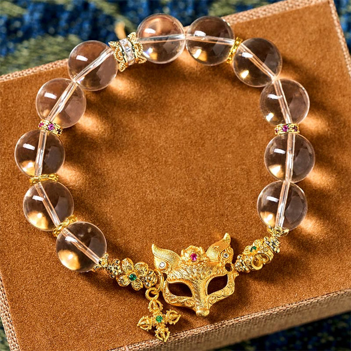 Bracelet de protection en perles de cristal blanc et breloque croix de renard Buddha Stones - image 2