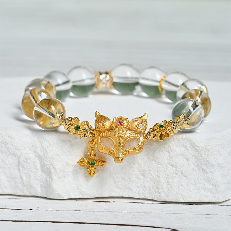 Bracelet de protection en perles de cristal blanc et breloque croix de renard Buddha Stones - image 3