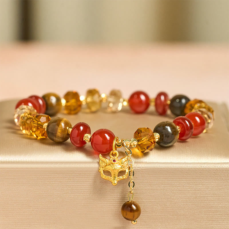 Bracelet de perles apaisant en agate rouge, œil de tigre et breloque renard Buddha Stones, orné de pierres de Bouddha et de perles. - Agate rouge (Tour de poignet : 14-19 cm) - image 0