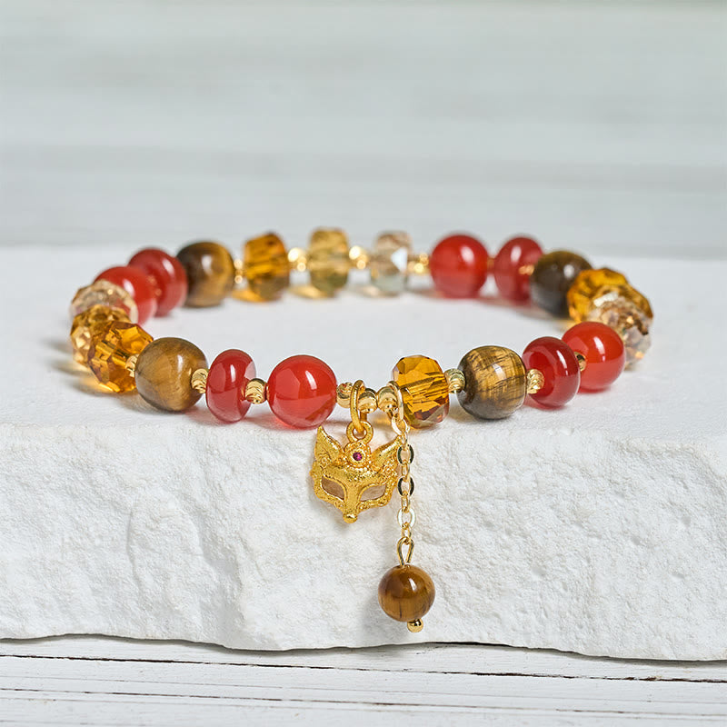 Bracelet de perles apaisant en agate rouge, œil de tigre et breloque renard Buddha Stones, orné de pierres de Bouddha et de perles. - image 1
