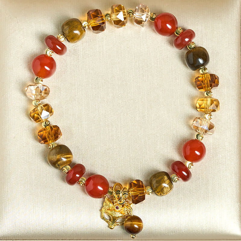 Bracelet de perles apaisant en agate rouge, œil de tigre et breloque renard Buddha Stones, orné de pierres de Bouddha et de perles. - image 3