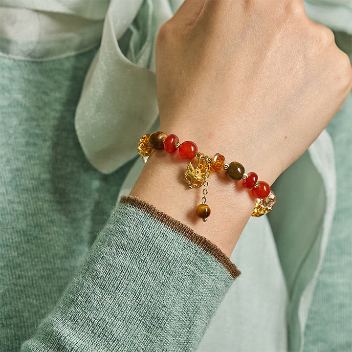 Bracelet de perles apaisant en agate rouge, œil de tigre et breloque renard Buddha Stones, orné de pierres de Bouddha et de perles. - image 8
