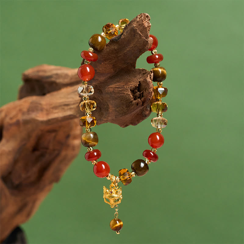 Bracelet de perles apaisant en agate rouge, œil de tigre et breloque renard Buddha Stones, orné de pierres de Bouddha et de perles. - image 6