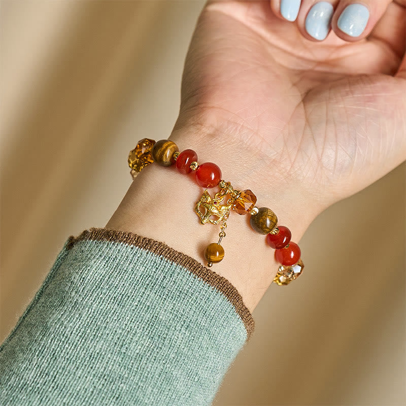 Bracelet de perles apaisant en agate rouge, œil de tigre et breloque renard Buddha Stones, orné de pierres de Bouddha et de perles. - image 7