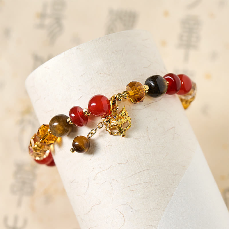 Bracelet de perles apaisant en agate rouge, œil de tigre et breloque renard Buddha Stones, orné de pierres de Bouddha et de perles. - image 4