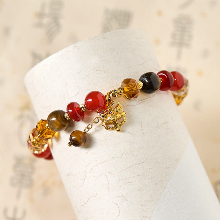 Bracelet de perles apaisant en agate rouge, œil de tigre et breloque renard Buddha Stones, orné de pierres de Bouddha et de perles. - image 4