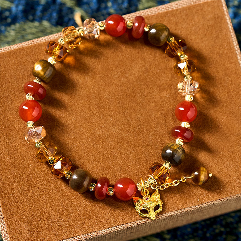 Bracelet de perles apaisant en agate rouge, œil de tigre et breloque renard Buddha Stones, orné de pierres de Bouddha et de perles. - image 5