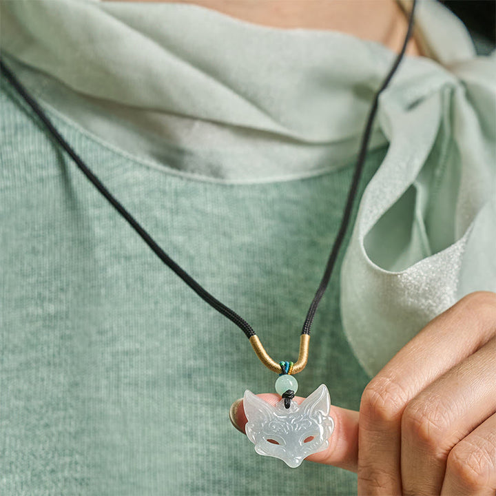 Collier pendentif en corde porte-bonheur avec masque de renard et Buddha Stones - image 5