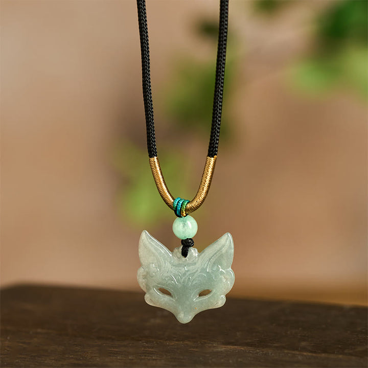 Collier pendentif en corde porte-bonheur avec masque de renard et Buddha Stones - image 3