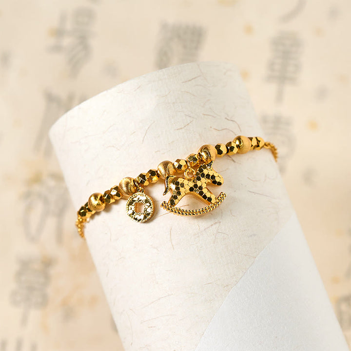 Bracelet porte-bonheur en cuivre plaqué or 24 carats, orné de Buddha Stones l'année du Cheval du zodiaque chinois. - image 3