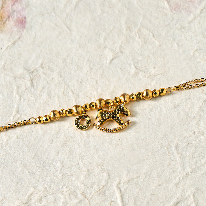 Bracelet porte-bonheur en cuivre plaqué or 24 carats, orné de Buddha Stones l'année du Cheval du zodiaque chinois. - image 2
