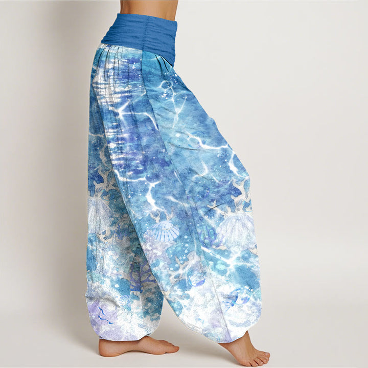 Pantalon harem à taille élastique pour femme, en coton, motif coquillages et corail, inspiré des Buddha Stones - image 2