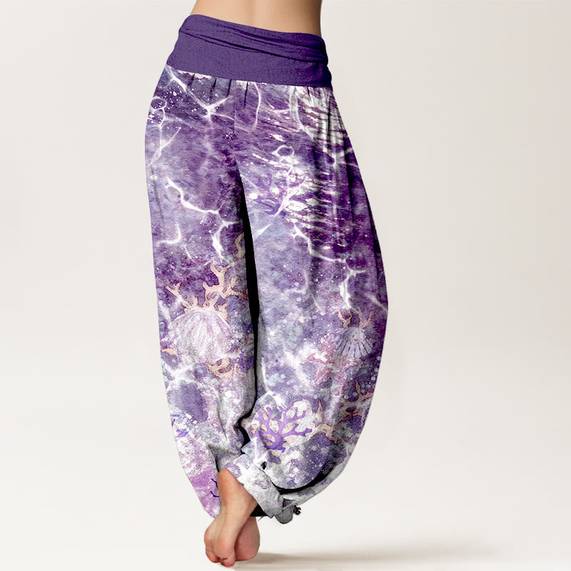 Pantalon harem à taille élastique pour femme, en coton, motif coquillages et corail, inspiré des Buddha Stones - image 6