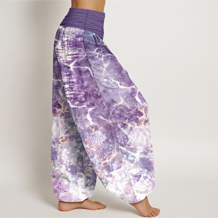 Pantalon harem à taille élastique pour femme, en coton, motif coquillages et corail, inspiré des Buddha Stones - image 7