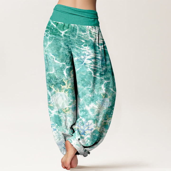 Pantalon harem à taille élastique pour femme, en coton, motif coquillages et corail, inspiré des Buddha Stones - image 9