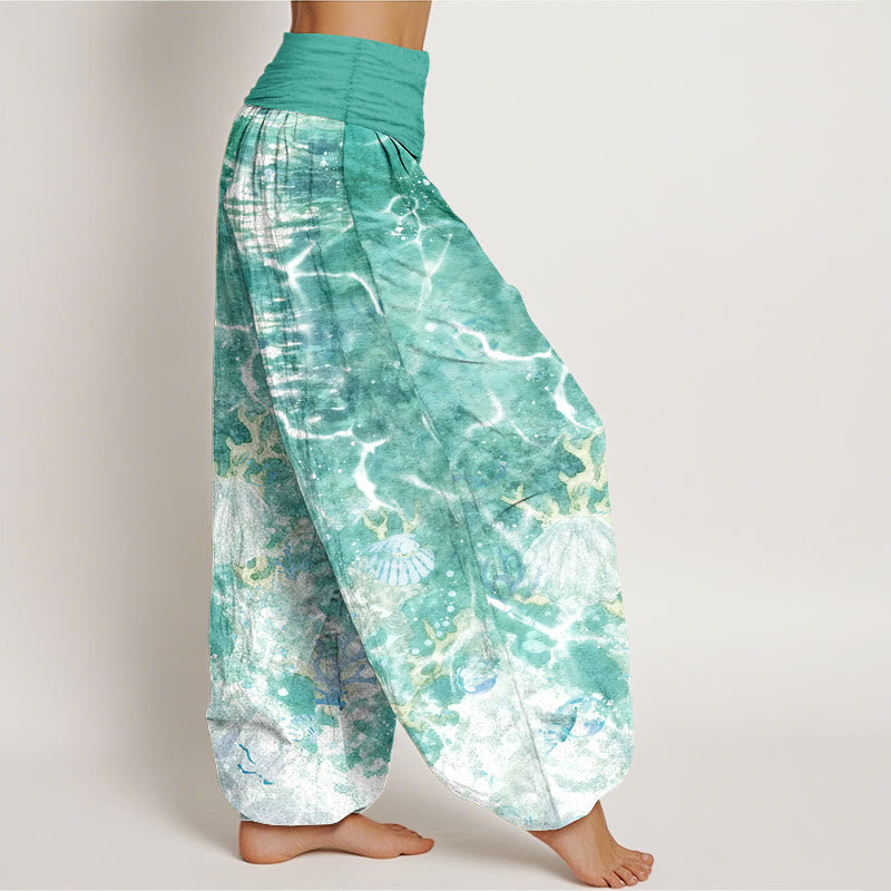Pantalon harem à taille élastique pour femme, en coton, motif coquillages et corail, inspiré des Buddha Stones - image 10