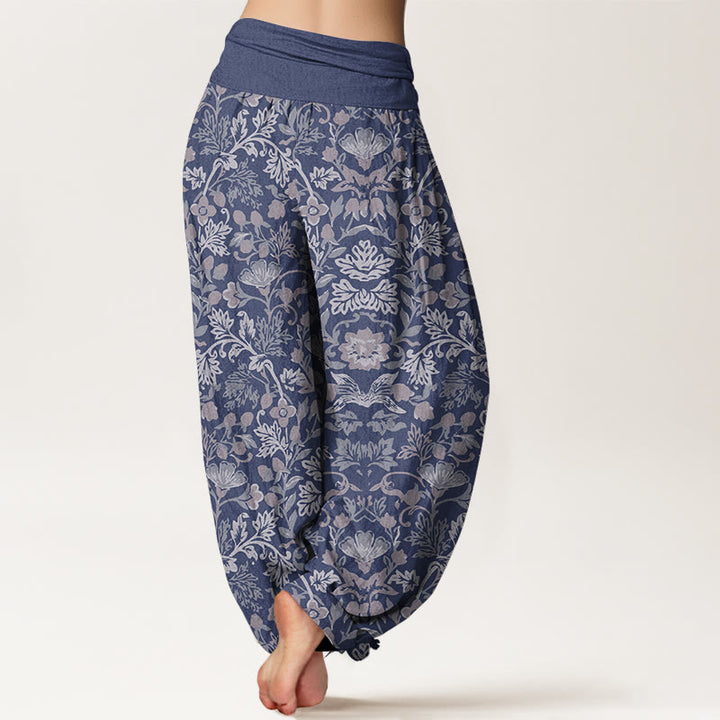 Pantalon harem pour femme en pur coton à taille élastique, orné de motifs complexes de fleurs, feuilles et vignes, Buddha Stones - image 6
