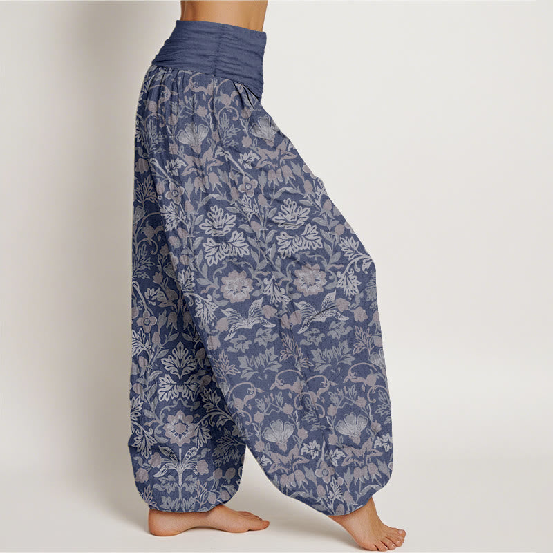 Pantalon harem pour femme en pur coton à taille élastique, orné de motifs complexes de fleurs, feuilles et vignes, Buddha Stones - image 7