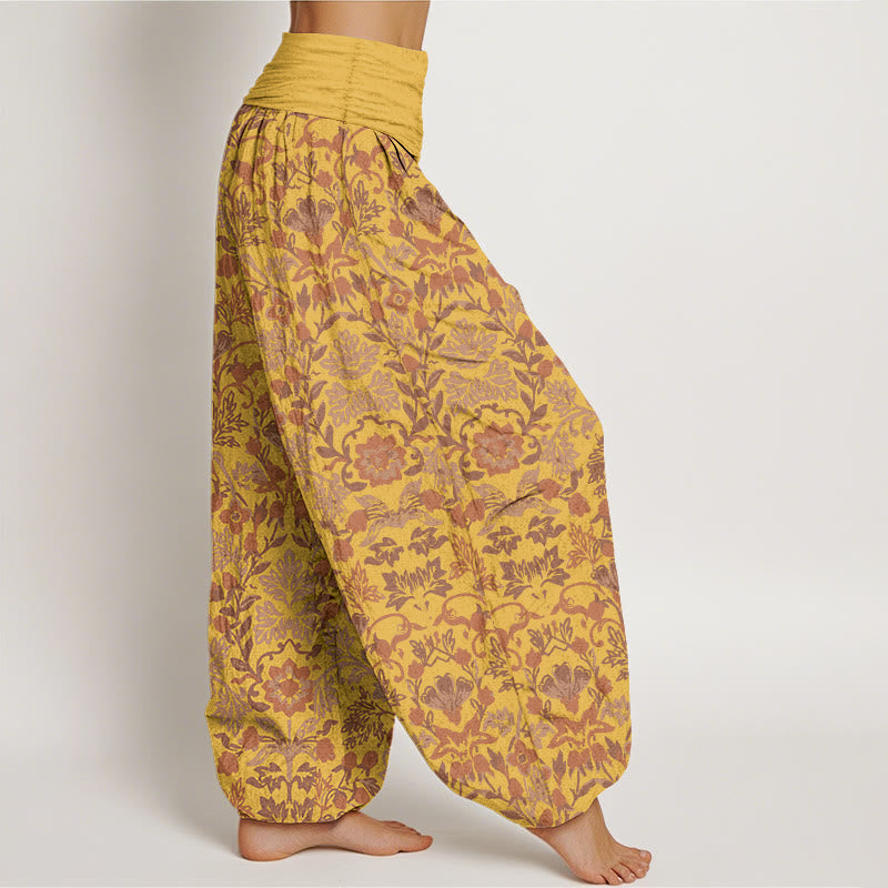 Pantalon harem pour femme en pur coton à taille élastique, orné de motifs complexes de fleurs, feuilles et vignes, Buddha Stones - image 10
