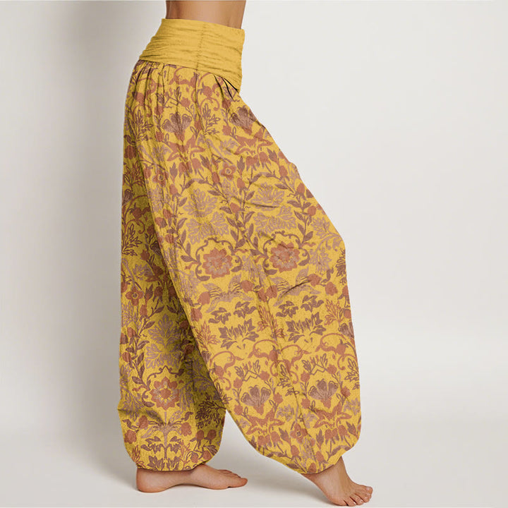 Pantalon harem pour femme en pur coton à taille élastique, orné de motifs complexes de fleurs, feuilles et vignes, Buddha Stones - image 10