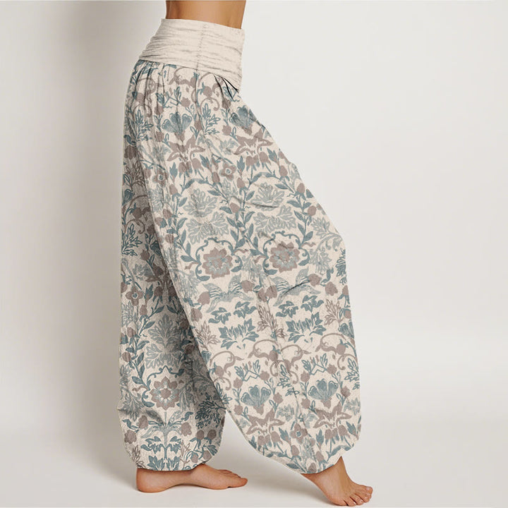 Pantalon harem pour femme en pur coton à taille élastique, orné de motifs complexes de fleurs, feuilles et vignes, Buddha Stones - image 13
