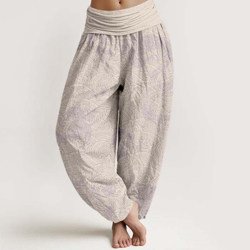 Pantalon harem pour femme, taille élastique, en pur coton, orné de motifs exquis de carpes koï et de fleurs, Buddha Stones - PapayaWhip - US16，UK/AU20，EU48 (3XL) - image 8