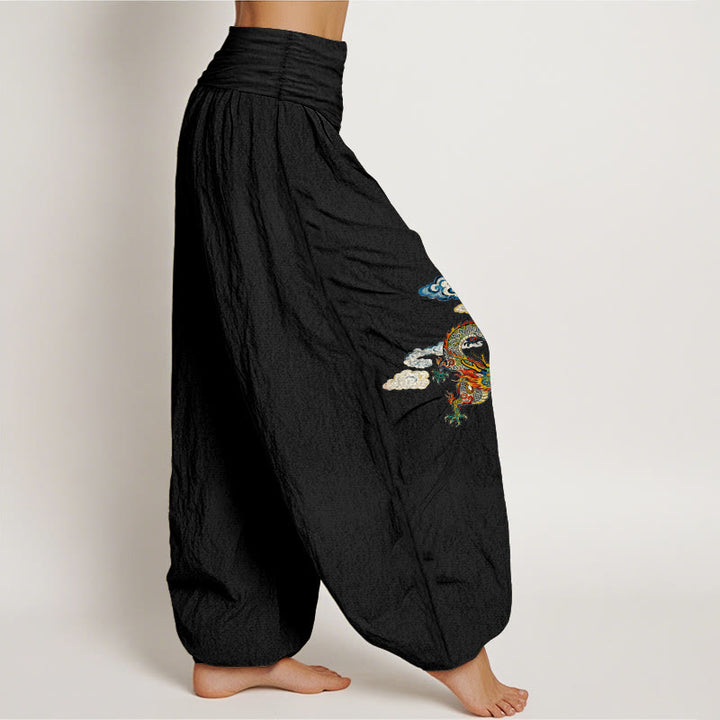 Pantalon harem pour femme en pur coton à motif nuage et dragon coloré avec Buddha Stones - image 2