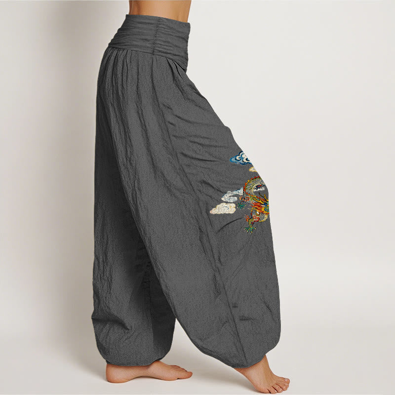 Pantalon harem pour femme en pur coton à motif nuage et dragon coloré avec Buddha Stones - image 10