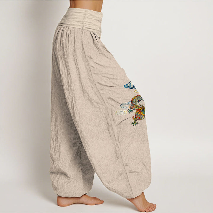 Pantalon harem pour femme en pur coton à motif nuage et dragon coloré avec Buddha Stones - image 13