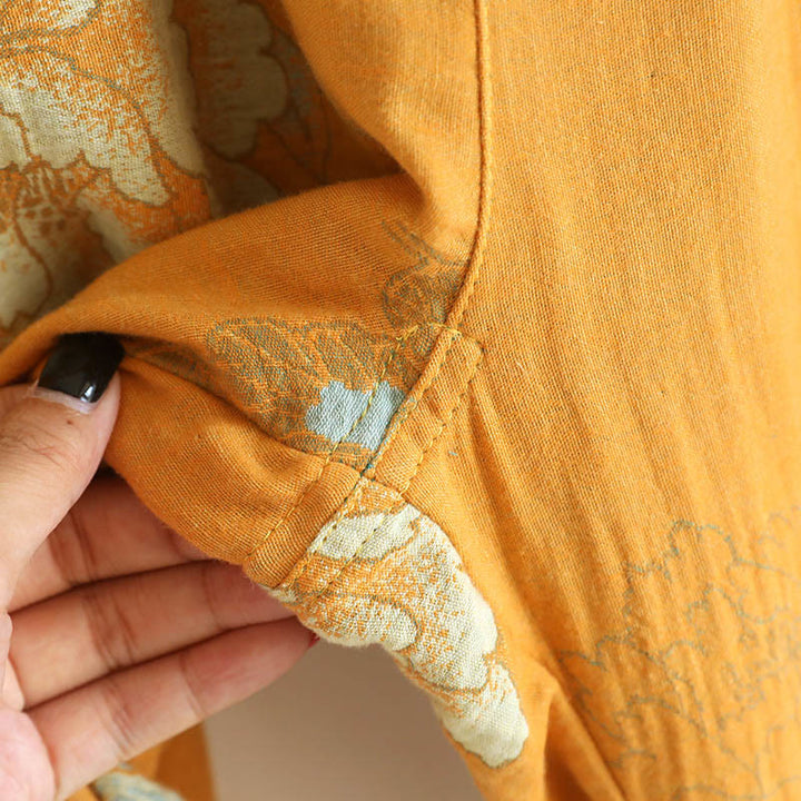 Ensemble 2 pièces en Buddha Stones : cardigan à manches longues imprimé à boutons grenouille et pantalon à poches.  - image 10