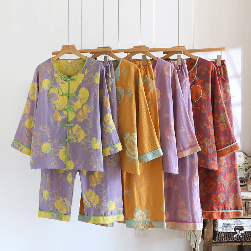 Ensemble 2 pièces en Buddha Stones : cardigan à manches longues imprimé à boutons grenouille et pantalon à poches.  - image 25