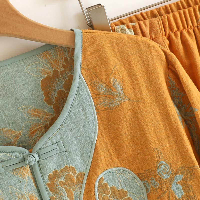 Ensemble 2 pièces en Buddha Stones : cardigan à manches longues imprimé à boutons grenouille et pantalon à poches.  - image 4