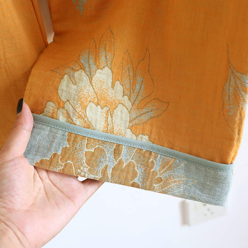 Ensemble 2 pièces en Buddha Stones : cardigan à manches longues imprimé à boutons grenouille et pantalon à poches.  - image 17