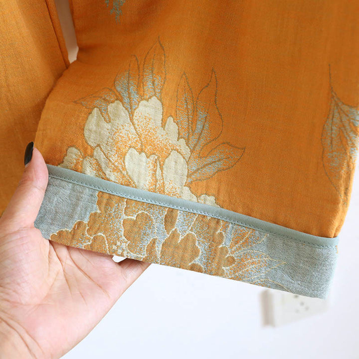 Ensemble 2 pièces en Buddha Stones : cardigan à manches longues imprimé à boutons grenouille et pantalon à poches.  - image 17