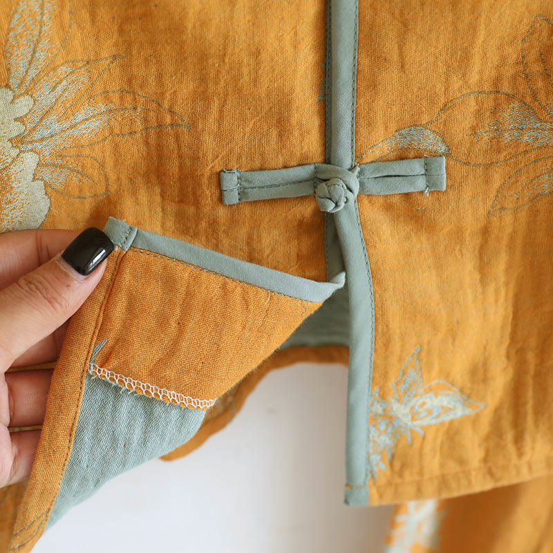 Ensemble 2 pièces en Buddha Stones : cardigan à manches longues imprimé à boutons grenouille et pantalon à poches.  - image 11