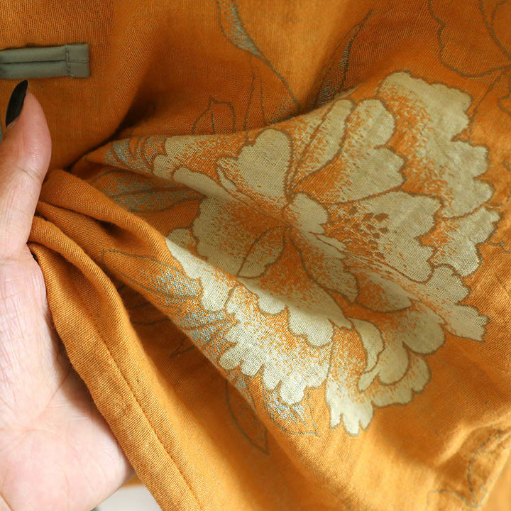 Ensemble 2 pièces en Buddha Stones : cardigan à manches longues imprimé à boutons grenouille et pantalon à poches.  - image 8