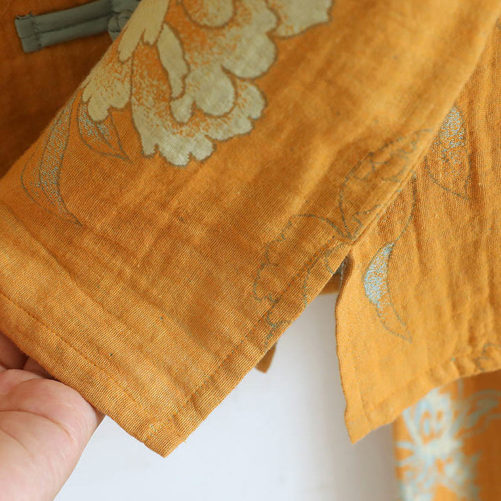 Ensemble 2 pièces en Buddha Stones : cardigan à manches longues imprimé à boutons grenouille et pantalon à poches.  - image 12