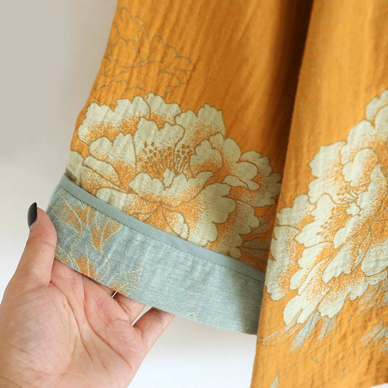 Ensemble 2 pièces en Buddha Stones : cardigan à manches longues imprimé à boutons grenouille et pantalon à poches.  - image 6