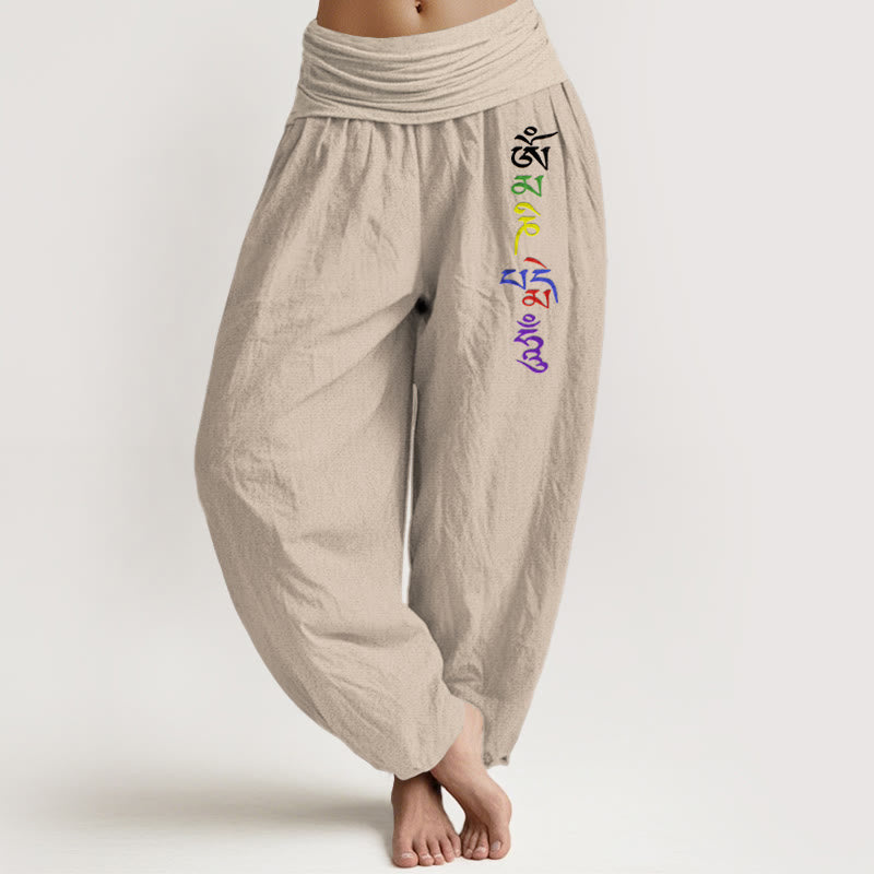 Pantalon harem pour femme en pur coton avec motif Om et inscription tibétaine , Buddha Stones. - Tanné - US16，UK/AU20，EU48 (3XL) - image 11
