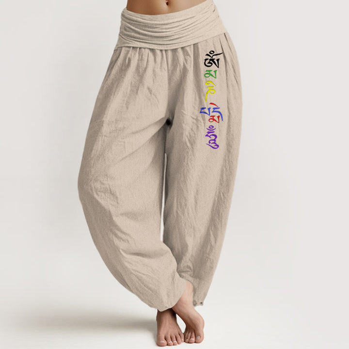 Pantalon harem pour femme en pur coton avec motif Om et inscription tibétaine , Buddha Stones. - Tanné - US16，UK/AU20，EU48 (3XL) - image 11